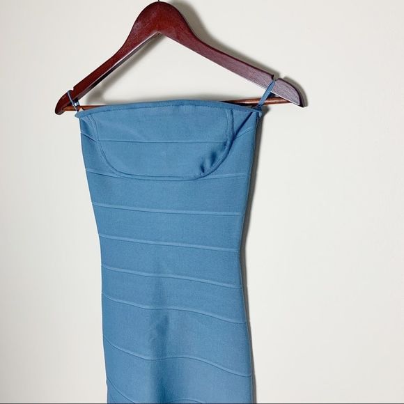 NWT Herve Leger bandage dress. Designer strapless blue dress. Xxs - Picture 5 of 8